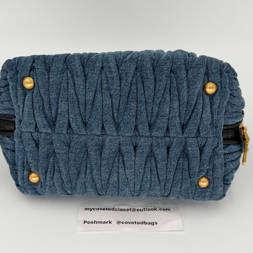 Miu Miu Denim Satchel w/ Black Leather Trim and Gold Hardware w/COA - Picture 7 of 16